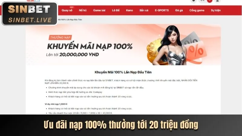 Thưởng chào mừng thành viên mới Sinbet